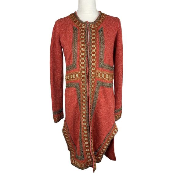 James Coviello Anna Sui Embroidered Long Duster Cardigan Jacket Wool Size Small - Picture 1 of 9